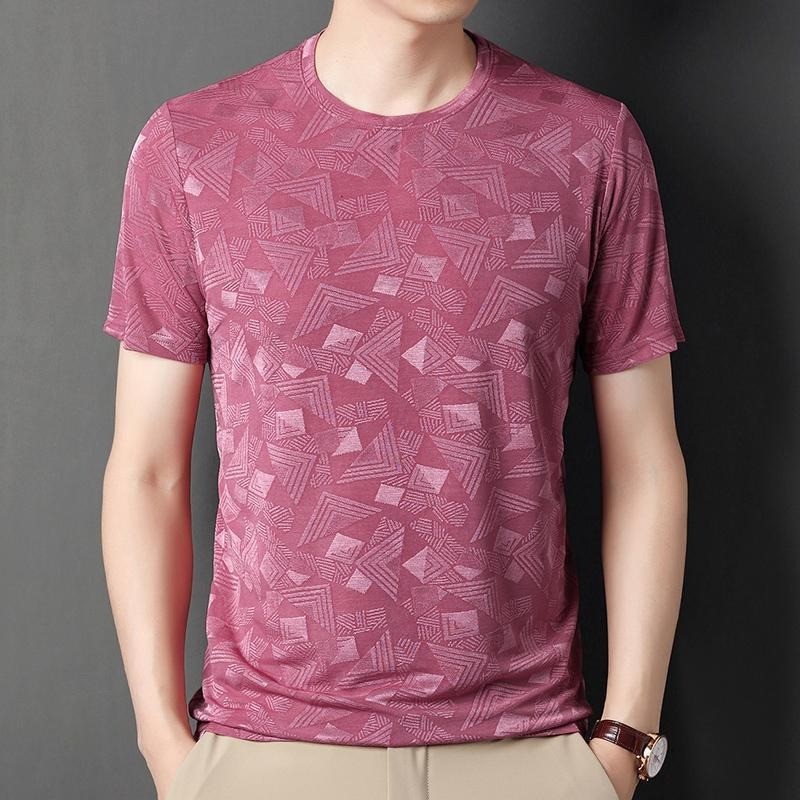 Camiseta masculina de manga curta de seda gelada verão solta estampada sensação legal meia manga camiseta interna