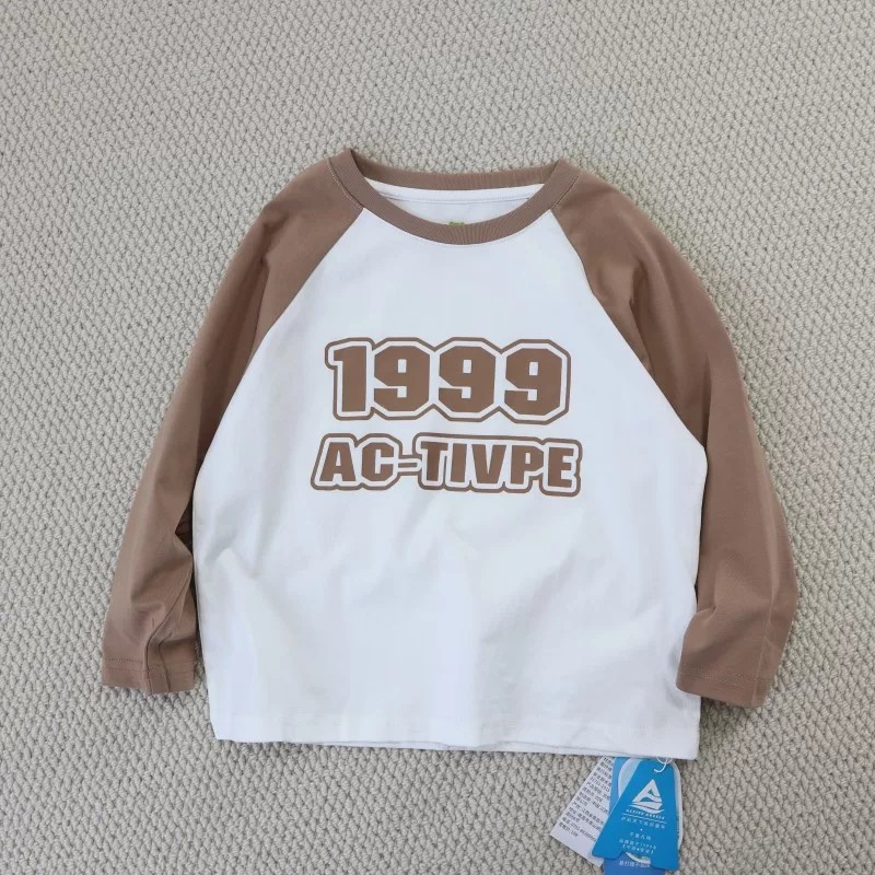 Primavera outono meninos camiseta de manga comprida 110-160 tamanho médio grande crianças carta impressa mangas Raglan m
