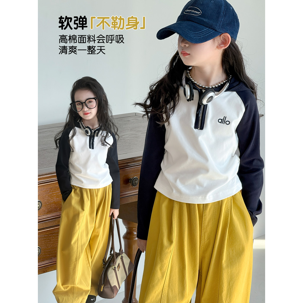 Meninas camiseta 2026 primavera novo estilo infantil estilo ocidental manga Raglan manga comprida topo primavera versão 