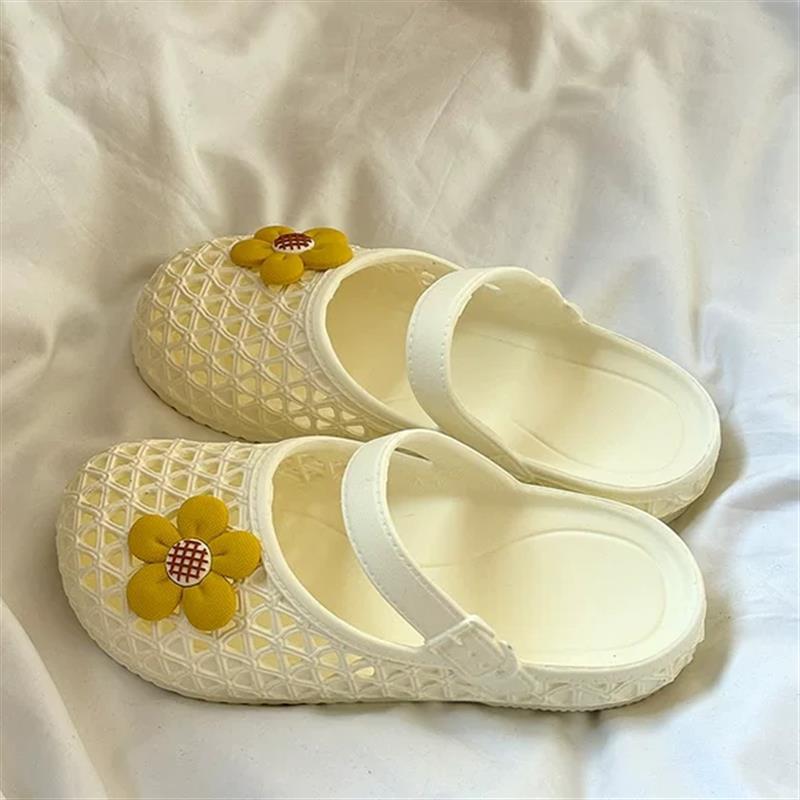 Doce flor dopamina buraco sapatos femininos verão Baotou meia chinelos antiderrapante respirável exterior usar sandálias