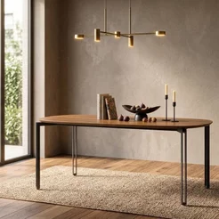 Mesa para Sala de Jantar Tampo MDF sem Vidro 180cm Base Metal Preto Mayra Cinamomo/Preto
