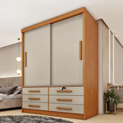 Guarda Roupa Solteiro 2 Portas 6 Gavetas 133cm Chicago Bege/Cinamomo/Off White Cinamomo/Off White