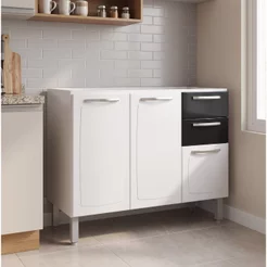 Balcão de Cozinha em Aço 3 Portas e 2 Gavetas 120cm sem Tampo Tarsila Itatiaia Preto/Branco Preto/Branco