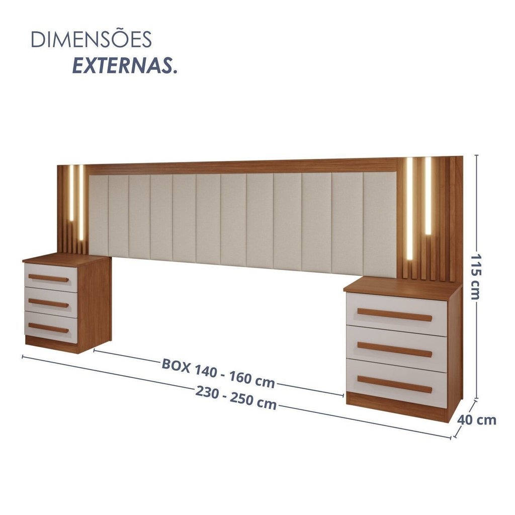 Cabeceira Casal Extensível Estofada com LED Luminous Yescasa Cinamomo/Off White/Leblon Areia · foto 2