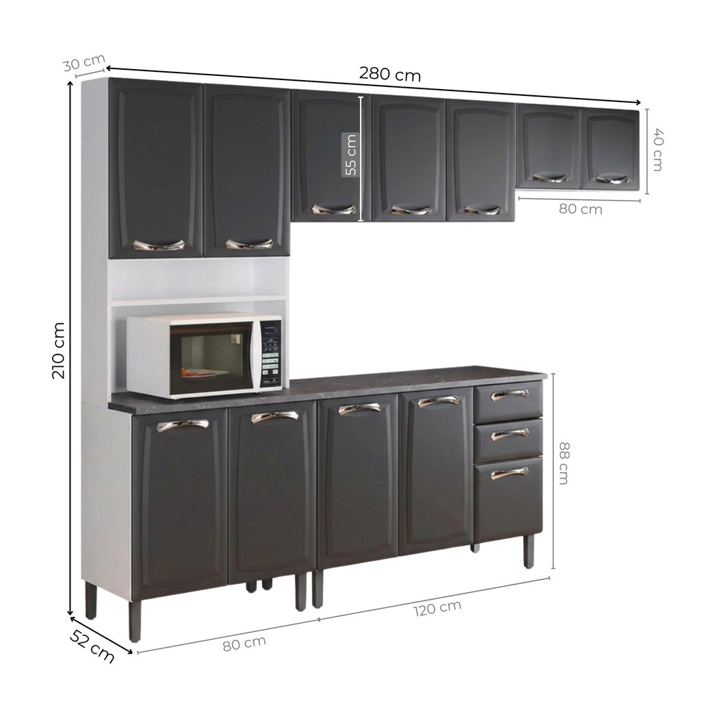 Cozinha Completa Modulada em Aço 4 Peças com Torre Quente e Balcão com Tampo New Premium Itatiaia Cinza · foto 2