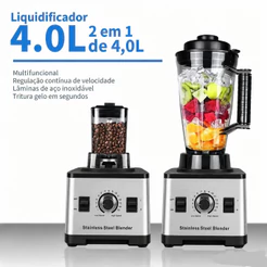 Liquidificador Industrial 1800W 4L/3L Alta Potencia Copo Resistente Base Inox Bivolt 110V/220V
