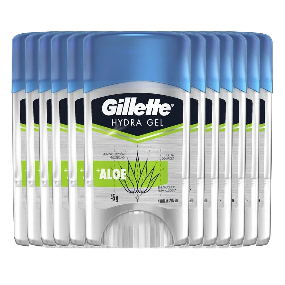 Kit Desodorante Gel Antitranspirante Gillette Hydra Gel Aloe 45g - 12 Unidades