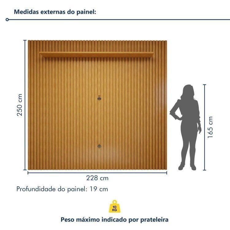 Rack com Painel Ripado para TV até 75 Polegadas 100% MDF 220CMX303,5cm sem Paris Arezo Marrom Naturalle · foto 2
