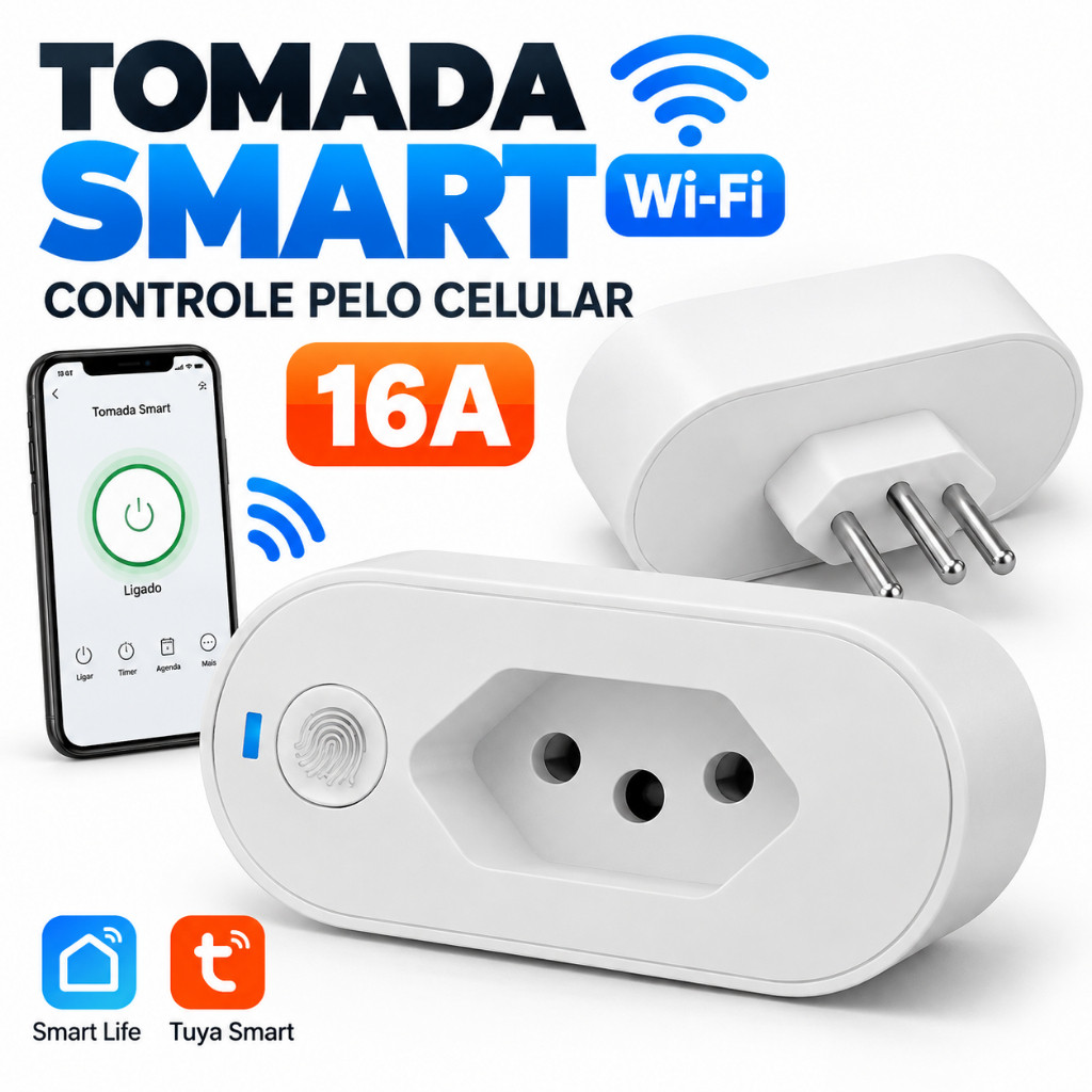 Tomada Inteligente Wi-Fi 16A MINIMEN Tuya Smart Life Compatível com Alexa e Google Assistente