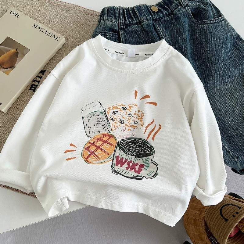 Crianças médias pequenas dos desenhos animados Graffiti camiseta de manga comprida meninos meninas 2026 primavera outono