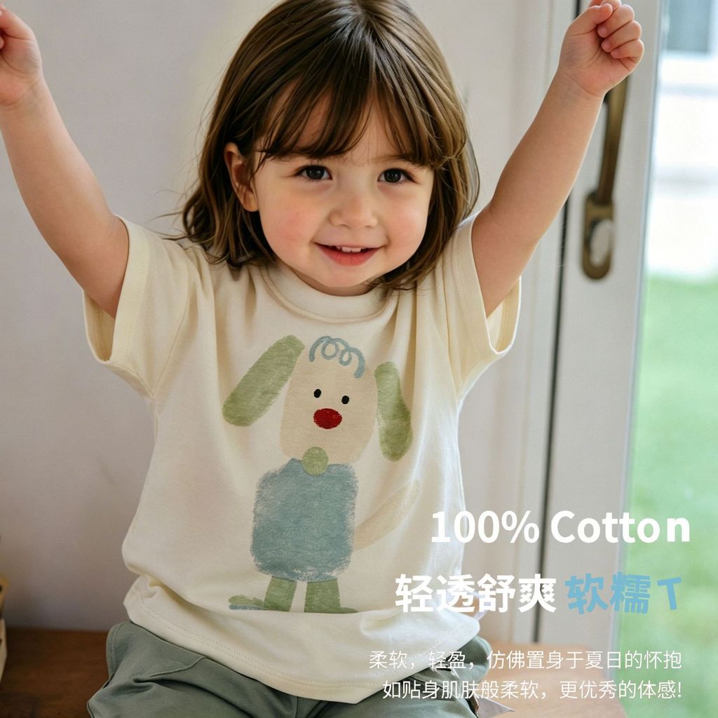 Meninos meninas camiseta de manga curta verão bebê topos 2026 crianças meia manga versão coreana impresso dos desenhos a
