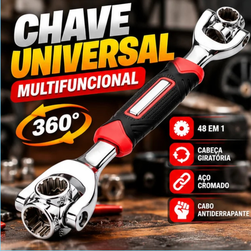 Chave Universal Multifuncional 48 em 1 Giratória 360 Graus Soquete Boca Ferramenta Mecânico Manutenção Automotiva