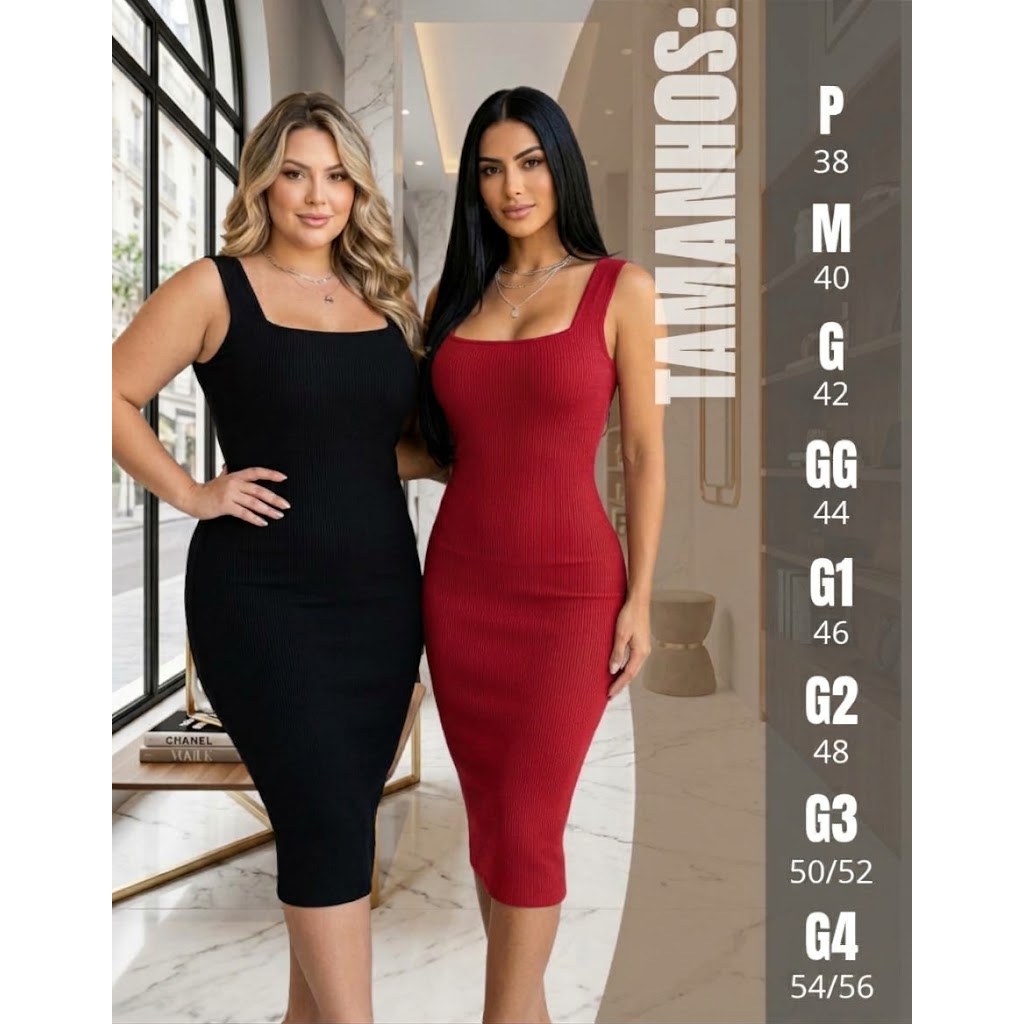 Vestido Midi Feminino Anarruga Alta Compressão Tamanhos P ao G4 Preto e Marrom