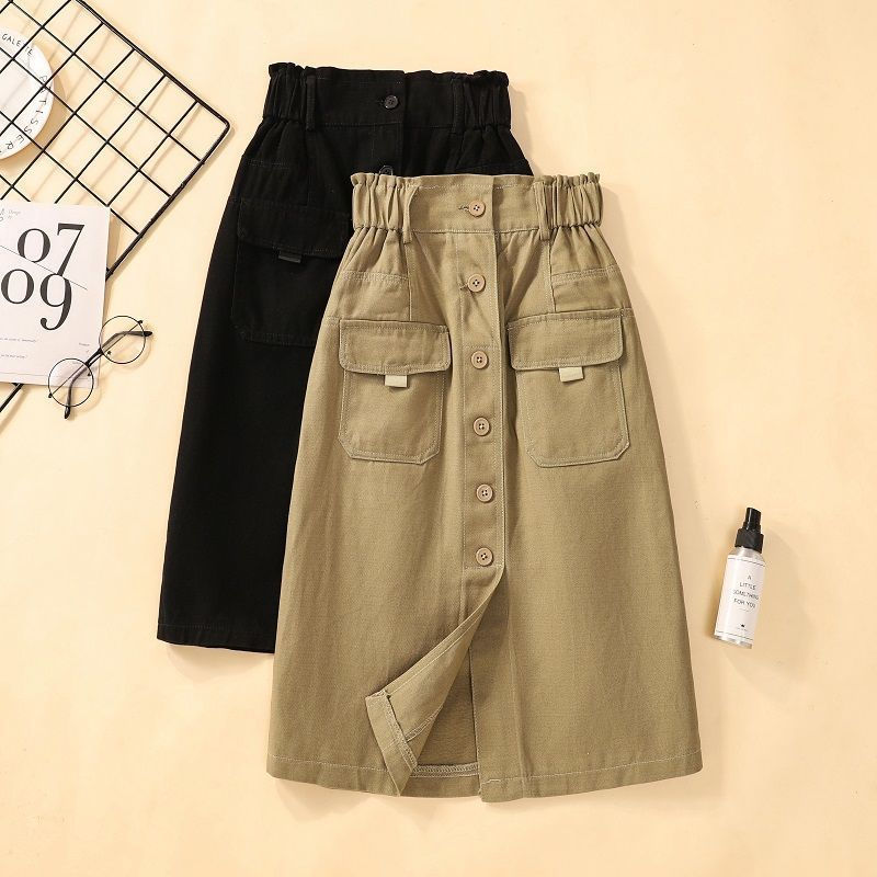 Novo Vestido de Verão 100% Algodão Puro, Versão Coreana de Primavera, Saia Midi Feminina com Fenda Fina no Peito UHJY