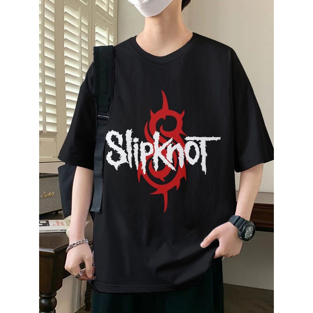 Music.Soul Camiseta Masculina Slipknot Círculo Vermelho | Estética Streetwear Algodão Fãs de Metal | Estilo Oversized