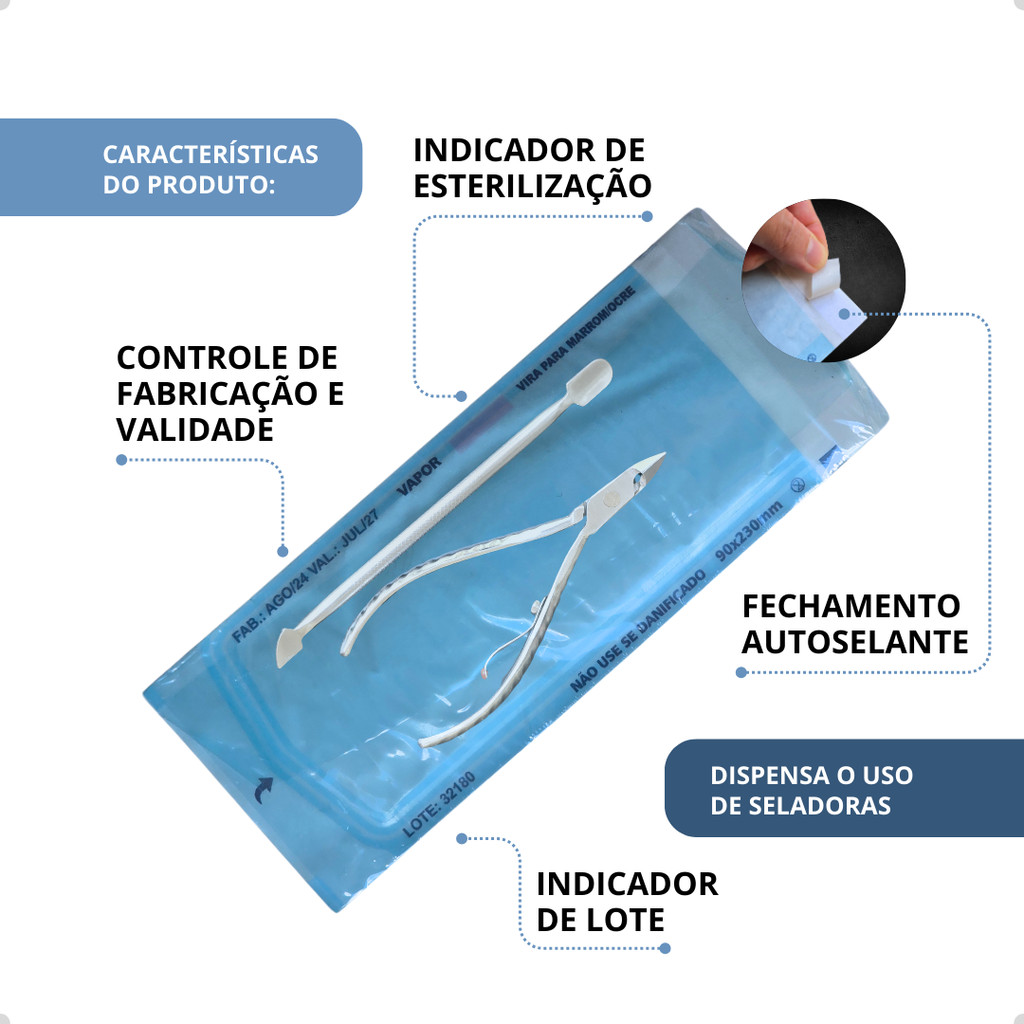 100 Unidades Envelope 9x23cm Autoclave Esterilização Auto Selante Papel Grau Cirúrgico em Oferta na Shopee