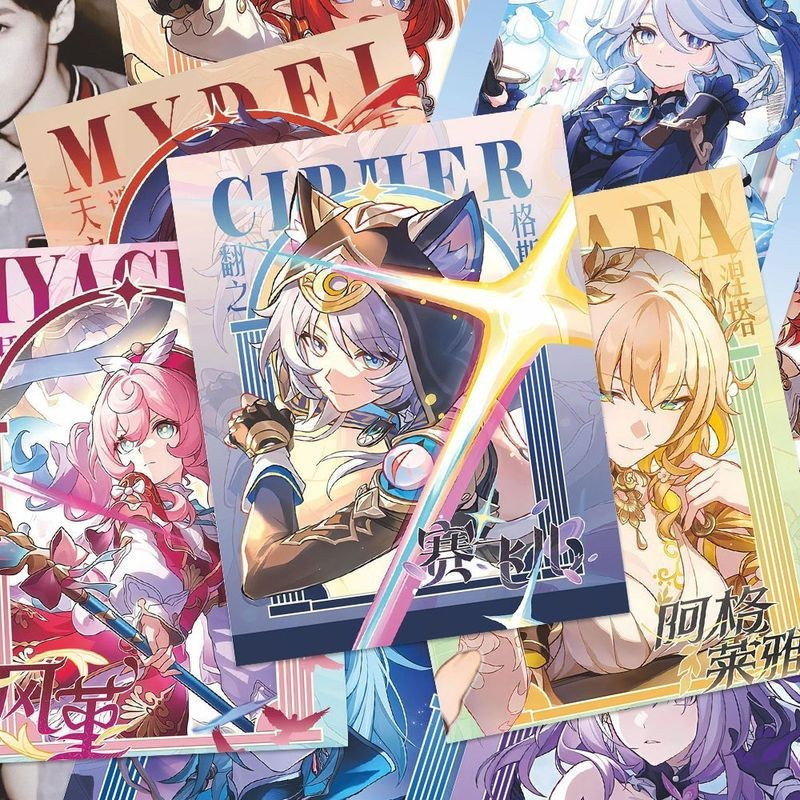 9 Pçs/Set Anime Carrinho Laser Mydei Furina de Fontaine Tribios Castorice Anaxa Aglaea Wan