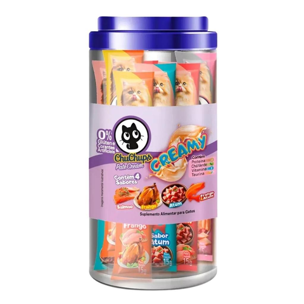 Petisco Para Pets ChuChups Cream Pote Sortido com 24 Tubos