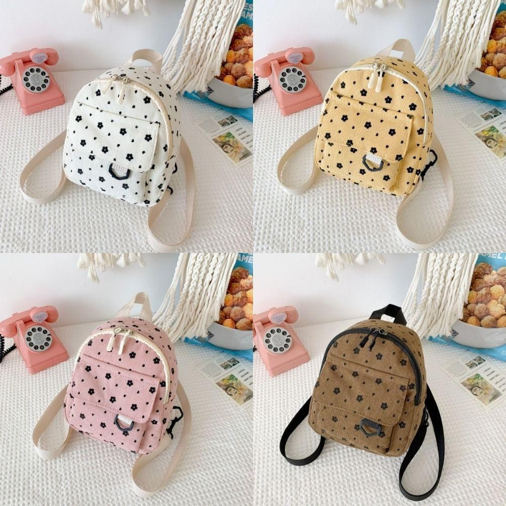 KODSP Mochila Feminina Mini , De Ombro Pequena Moda Corduroy Fashion Cute Girls Flower Backpack Casual — imagem 2 de 2