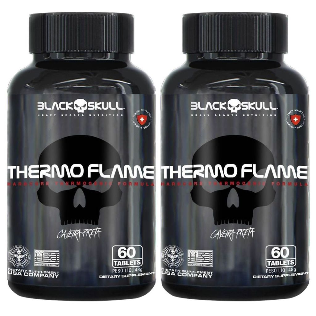 Kit 2X Thermo Flame Hardcore Termogênico - 60 Tablets - Black Skull em Oferta na Shopee