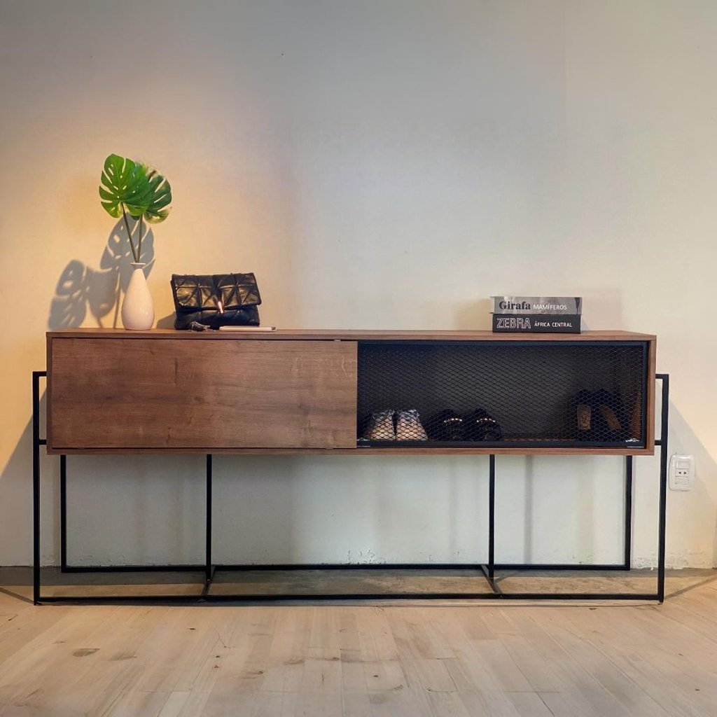 Buffet Aparador Industrial Retrô 2 Portas de Correr Madeira/Aço 188cm York Vermont/Preto
