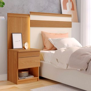 Cabeceira para Cama de Solteiro com Mesa de Cabeceira 100% MDF Granada Freijó/Off White em Oferta na Shopee