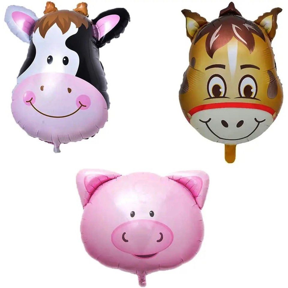 Kit c/ 12 Balão Metalizado Fazendinha Centro de Mesa Cavalo Vaca Porco 32cm - 4 Cada - Festas