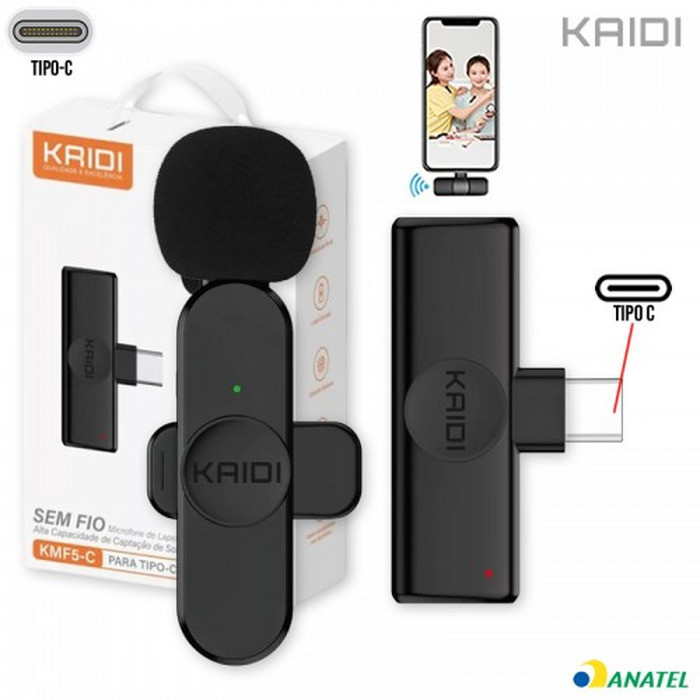 Microfone Lapela sem Fio Tipo C KMF5-C Kaidi