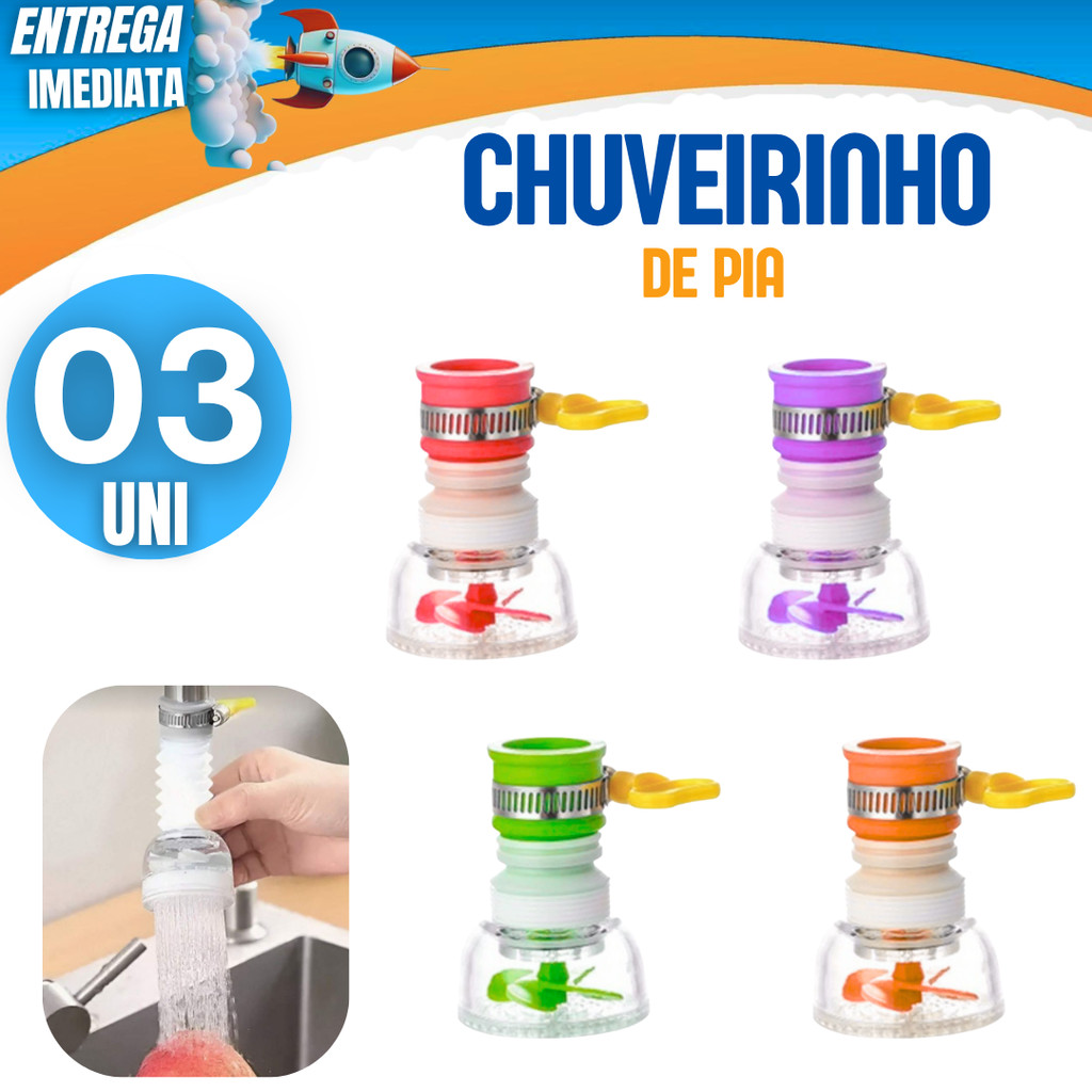 Kit 03 Torneiras Chuveirinho Retrátil 360° Giratória Extensível Para Cozinha – Econômica e à Prova de Respingo