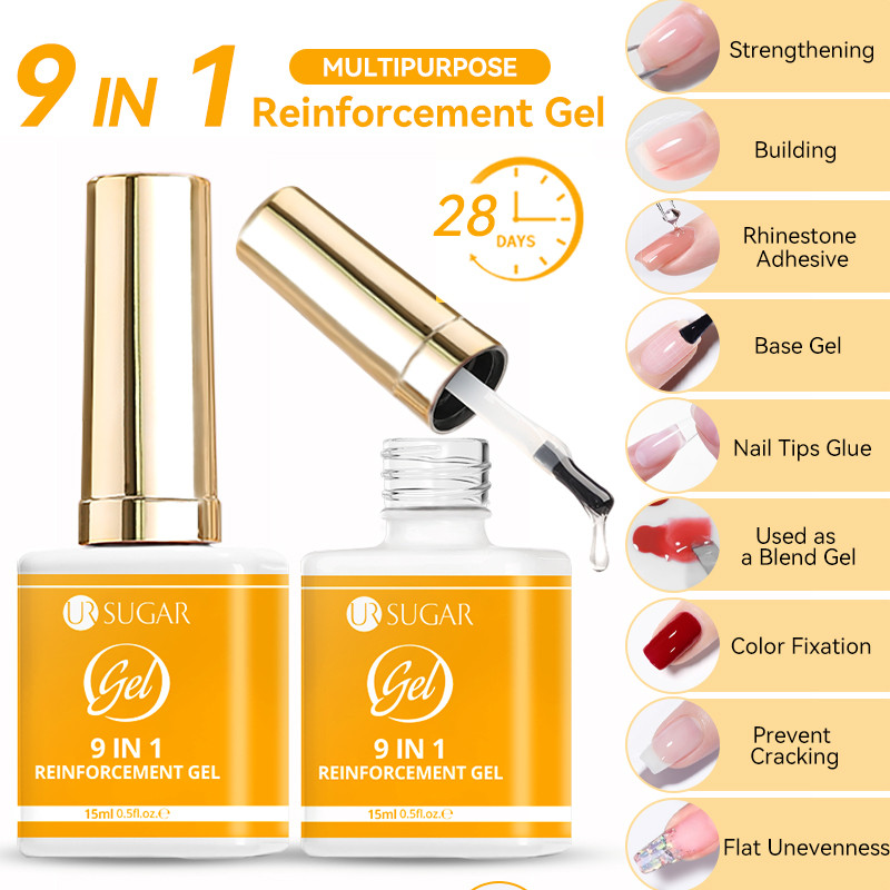 UR SUGAR 9 Em 1 Cola Para Unhas Gel Polonês Fortalecedor Base De Extensão Top Coat Funcional UV 15ml