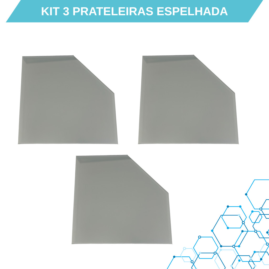 KIT 3 PRATELEIRAS DE CANTO ESPELHADA  PRATA 25X25 8MM