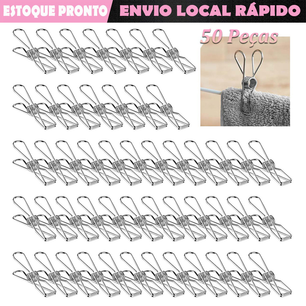 Kit 50 Prendedor de Roupa Inox Pregador Roupa Foto Varal 6.2x1.5x2.8cm Prendedor Pregador Forte Metal