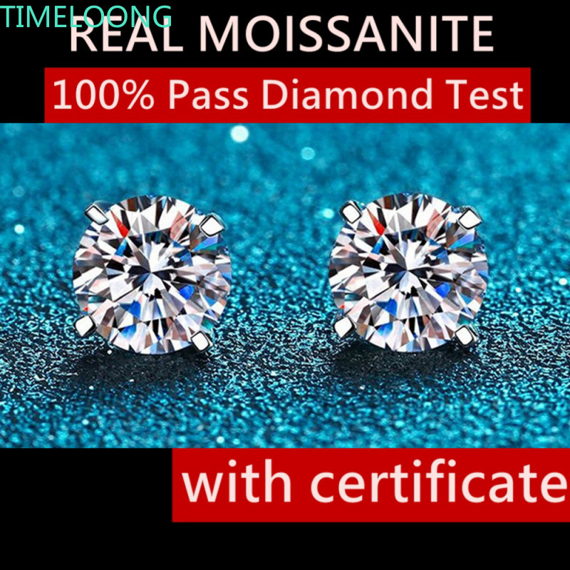 Reais Moissanite 3/4/5/6.5MM Diamond S925 Prata Para Mulheres Homens Brincos GRA Pass Diamond Test em Oferta na Shopee