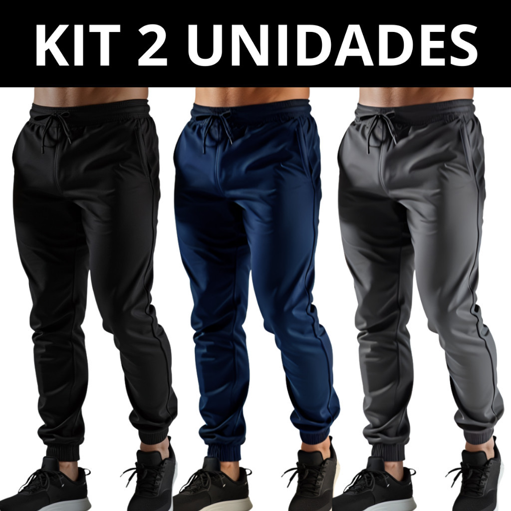 Kit 2 Calça Tactel Elastano Jogger Masculina Esportiva treino academia dryfit slim