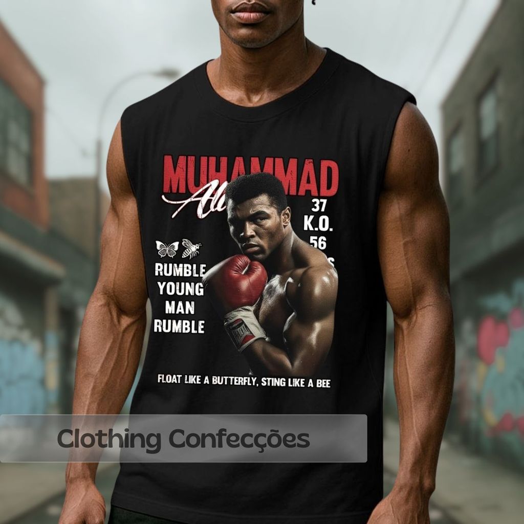 Camiseta Regata Cavada Oversized Muhammad Lenda Do Boxe
Vintage Homenagem Boxeador Ali