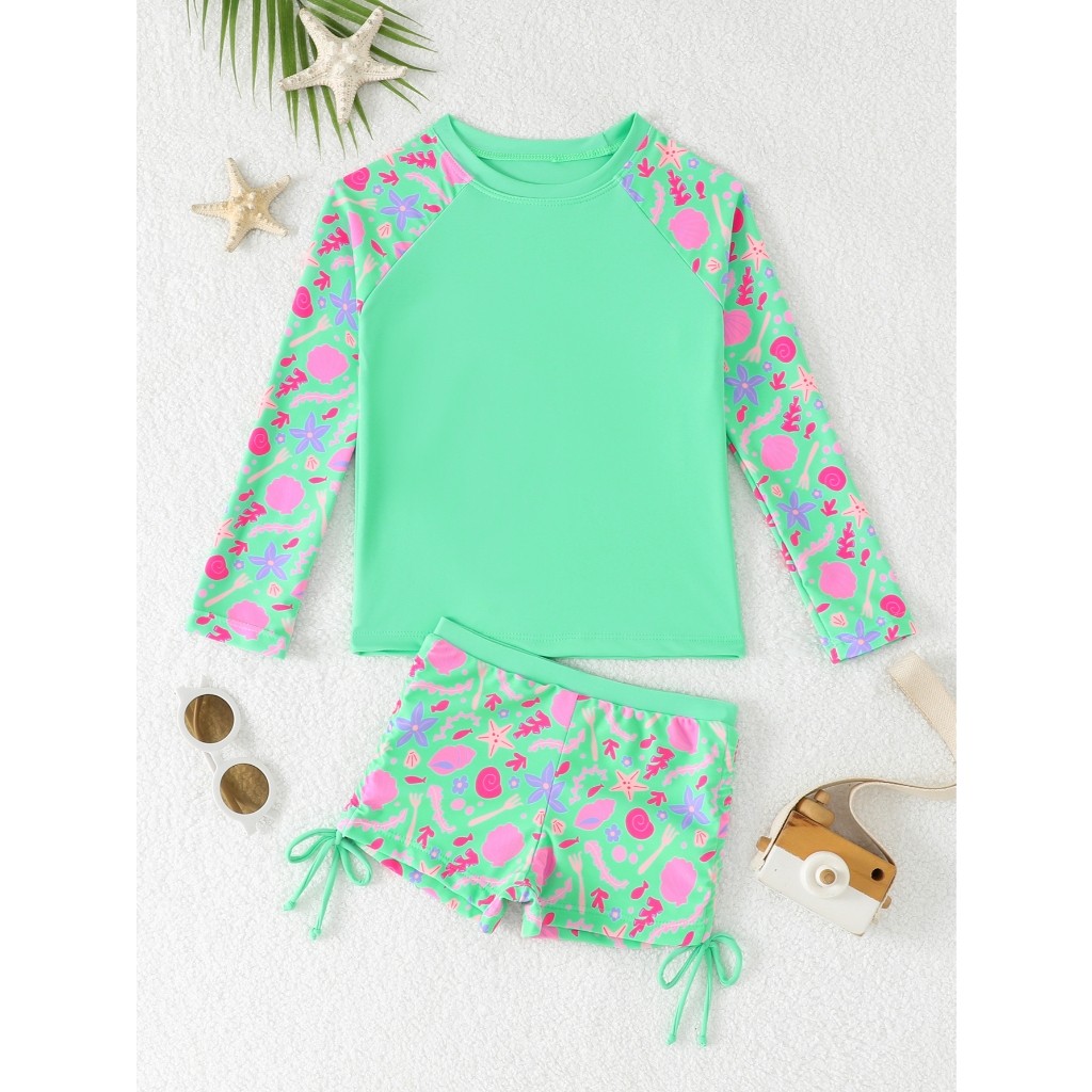 RWX VEST Conjunto Infantil Feminino Praia com Proteção e Estampa Tropical 2025 I3611 em Oferta na Shopee