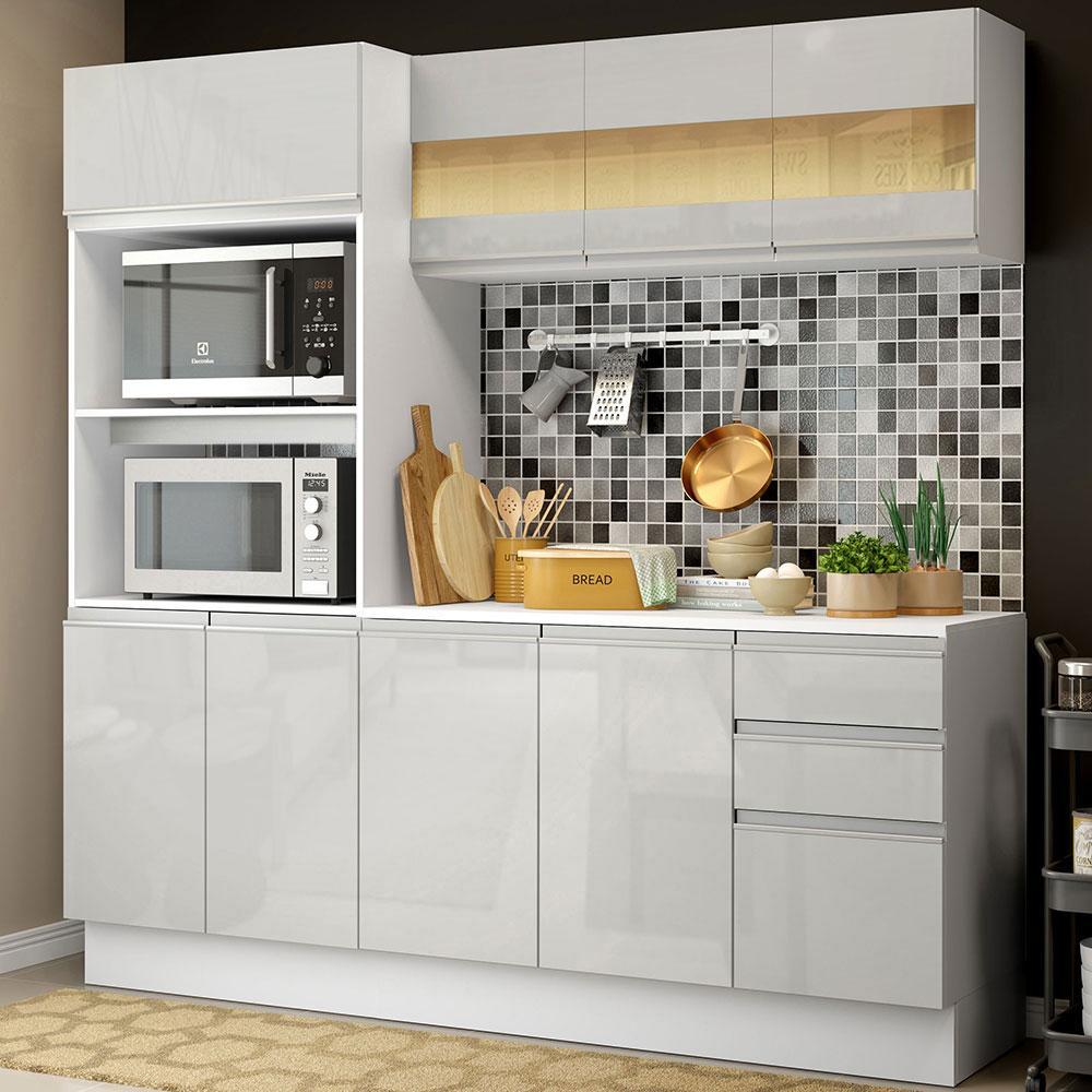 Armário de Cozinha Compacta 100% MDF 190 cm Frentes Branco Brilho Smart Madesa 01 em Oferta na Shopee