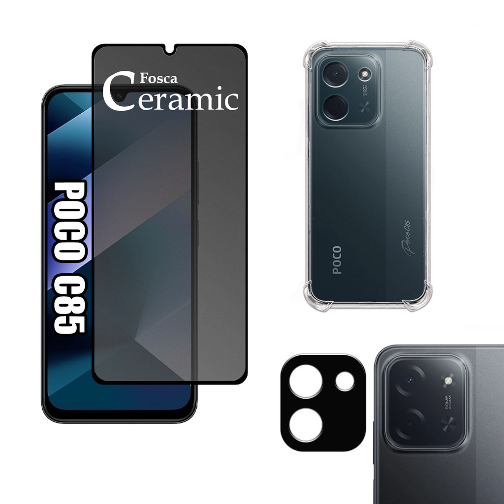 KIT Para Xiaomi Poco C85 - Película de Privacidade Fosca 9D + Capa + Câmera