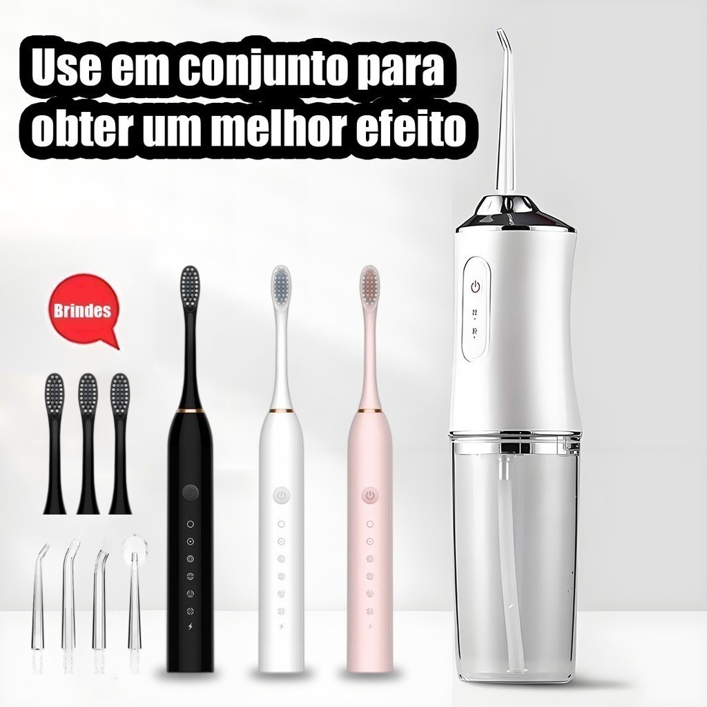 Kit Combo Escova Elétrica e Irrigador Oral Recarregável Higiene