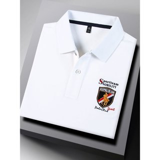 Primavera outono de meia-idade masculina branca de manga comprida camiseta negócios Casual lapela camisa polo Paul borda