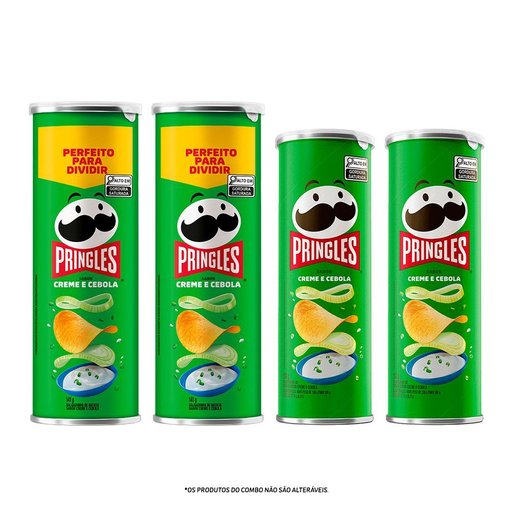Combo Batata Frita Pringles Creme e Cebola 141g e 109g 4 unidades