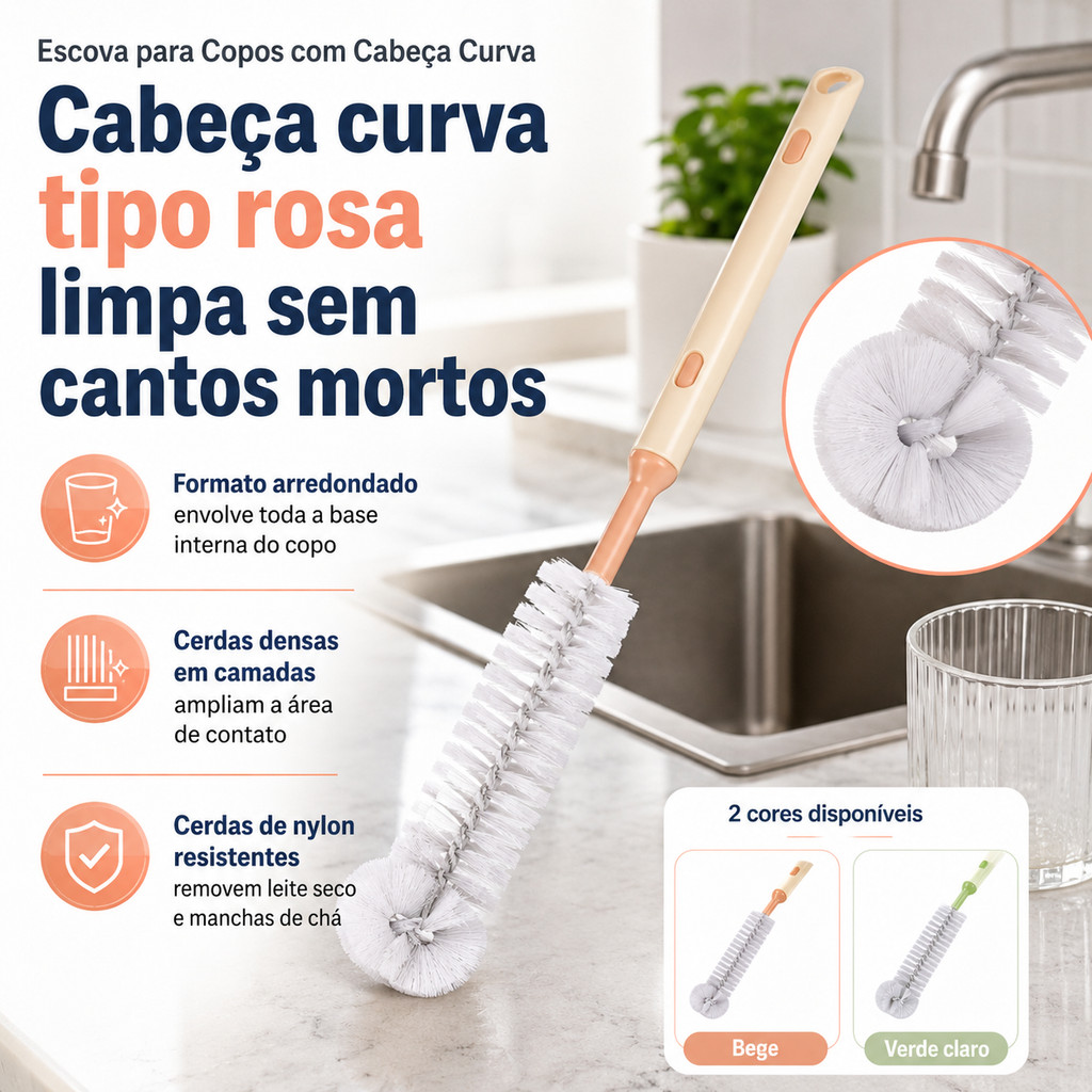 Escova Liquidificador Para Lavar Mamadeira E Bico Com Esponja Limpeza Copo Copinhos Multiuso Sem BPA Cabeça Curvável