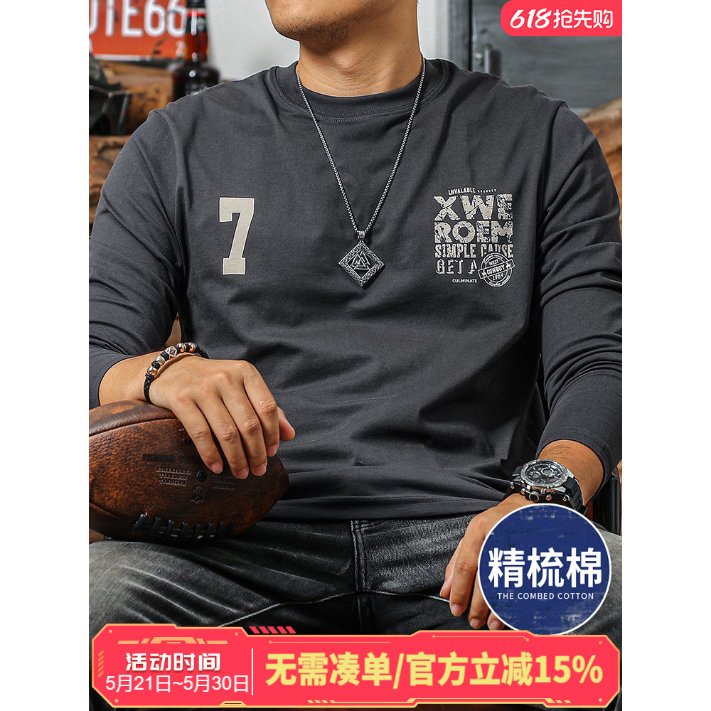Jiyan camiseta masculina de algodão de manga comprida, primavera outono, estampada, roupa de rua, gola redonda, camisa i
