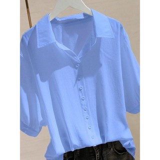 Camisa de manga curta com decote em V feminina verão estilo fino 2025 novo estilo versão coreana solta tamanho grande ma