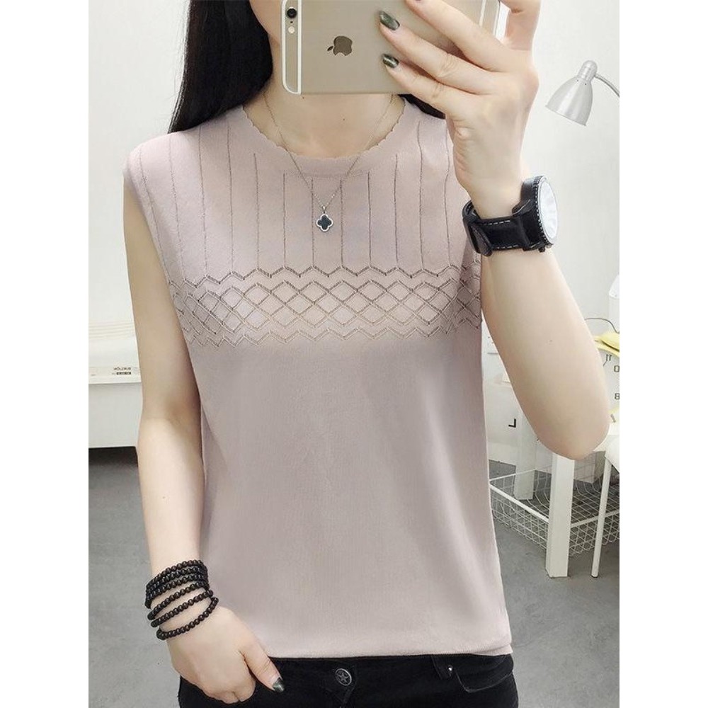 Verão 2025 novo estilo sem mangas colete feminino Bottoming interior seda gelo solto tamanho grande malhas camiseta infl