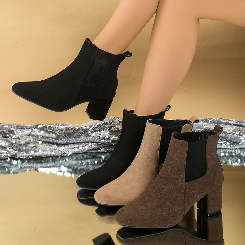 Mais fino olhar Martin botas dedo do pé apontado botas curtas femininas 2025 novo estilo All-Match salto grosso botas nu