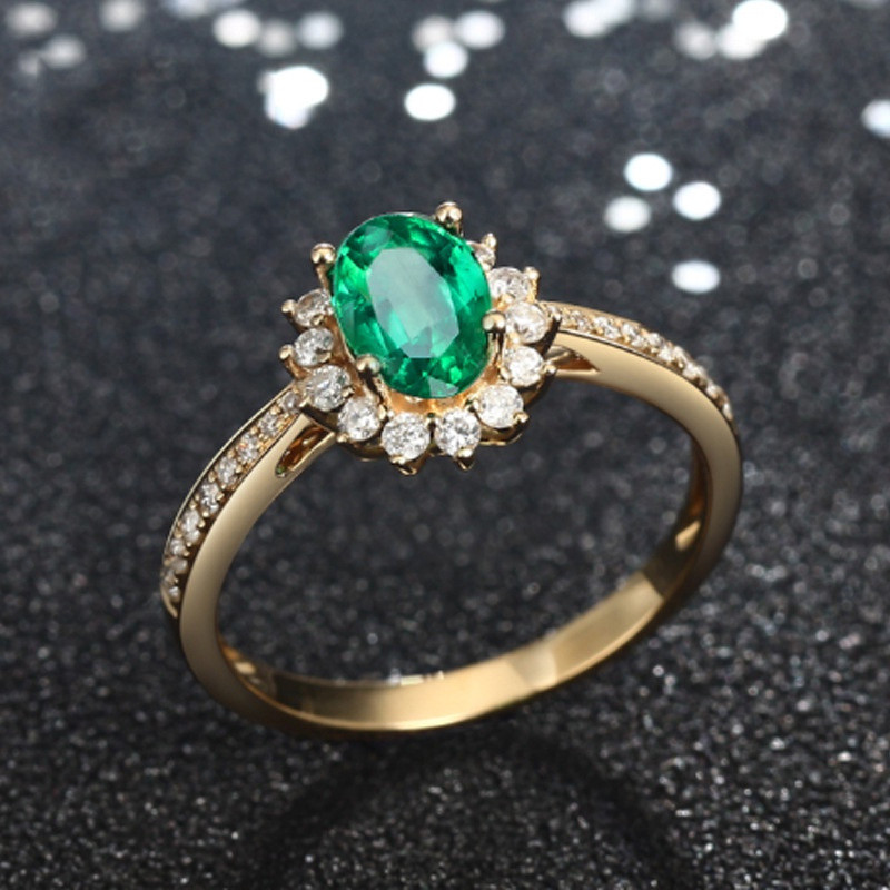 ❤ Moda 18K Ouro Esmeralda Anel de Pedras Preciosas Joias Femininas Bonito Moda Acessórios Retro Versão Coreana Estilo Ch