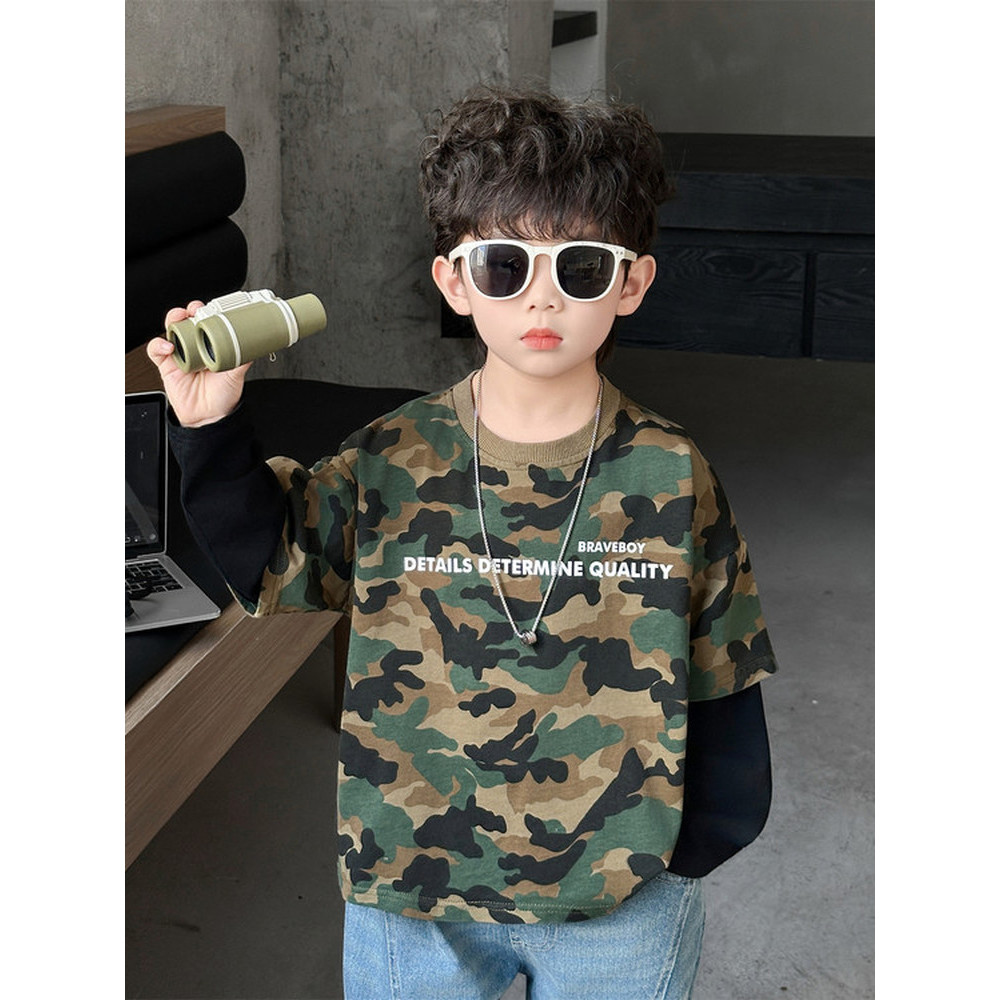 Meninos 2026 primavera camiseta de manga comprida novo estilo crianças camuflagem camiseta menino primavera outono féria