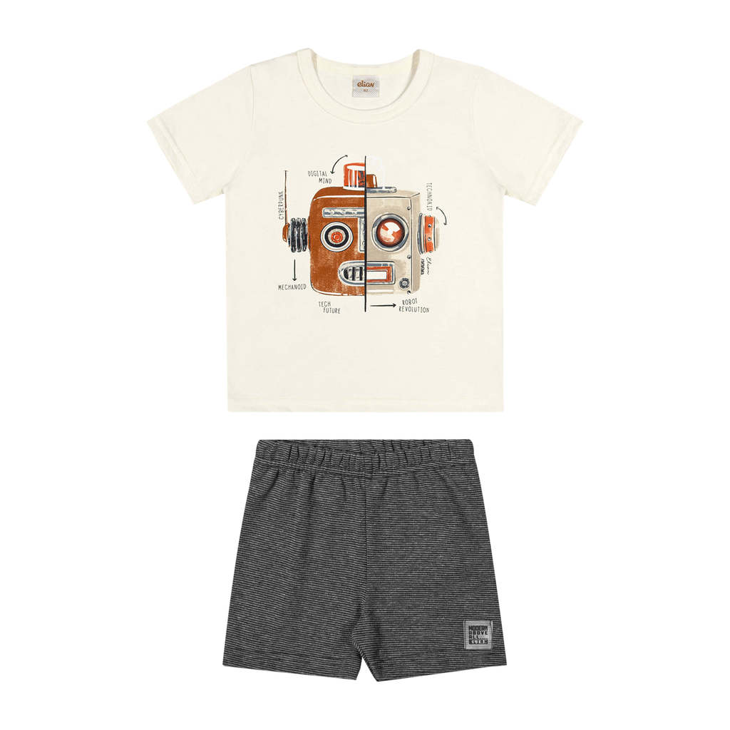 Conjunto Curto Infantil Menino Robô Elian Bege