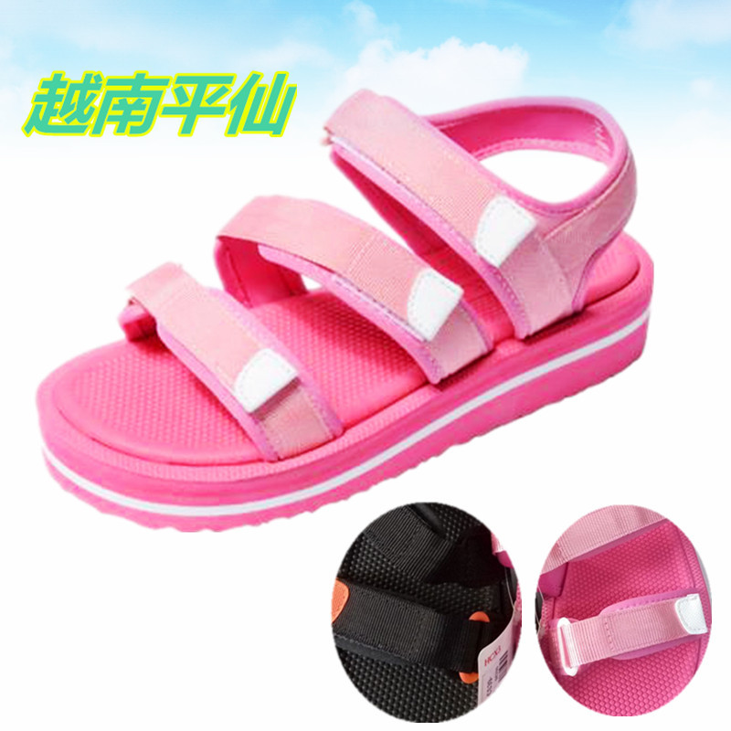 Pingxian verão vietnã sandálias femininas de salto plano sapatos de praia All-Match Casual sandálias de Velcro de sola g
